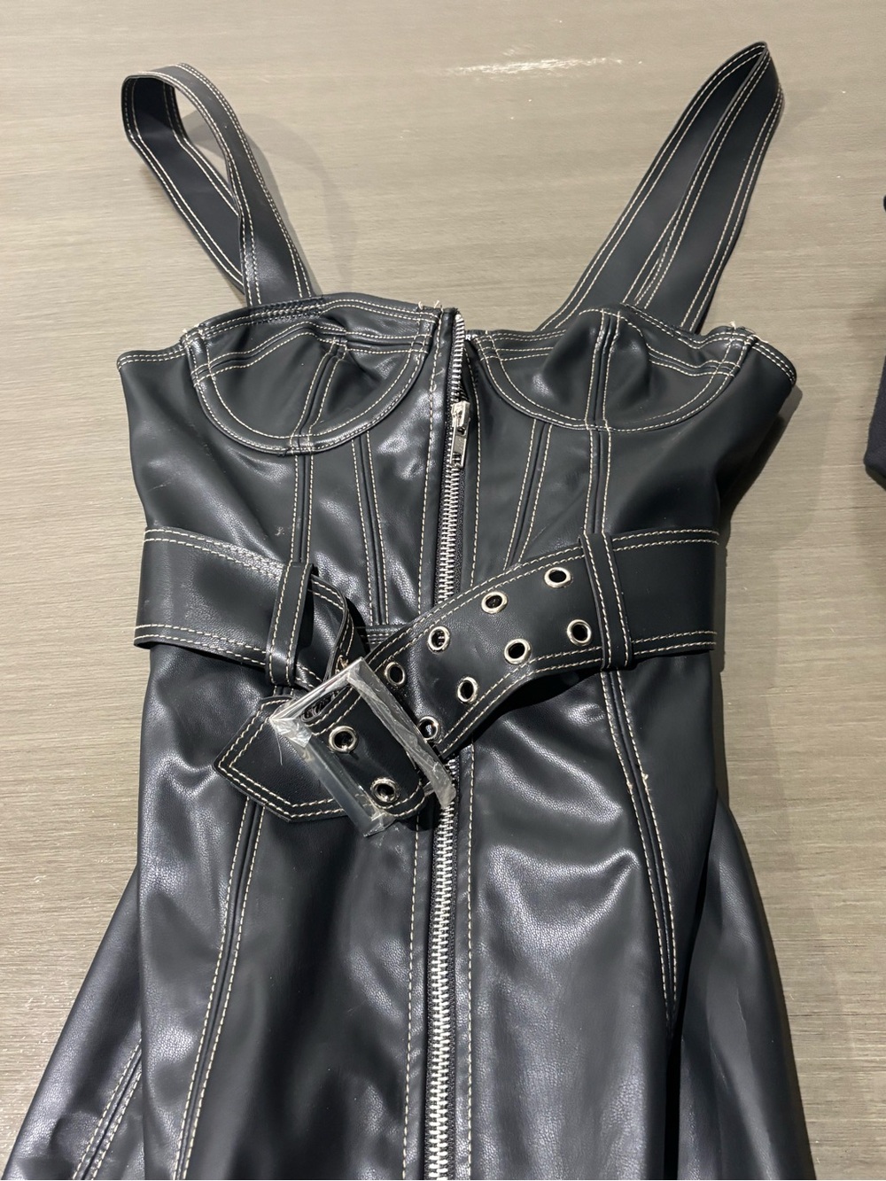 Urban Outfitters Black Faux Leather Dress with Contrast Stitching
